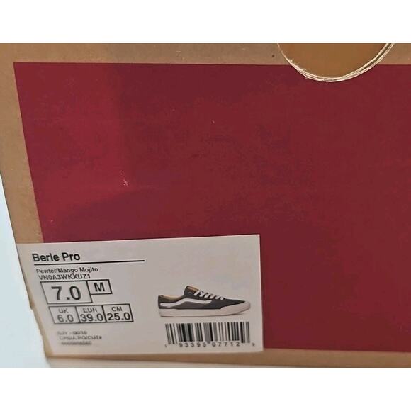 VANS ~Men's 7; Woman 8.5~ Berle Pro Pewter Gray Grey / Mango Mojito White NEW. - Picture 4 of 16